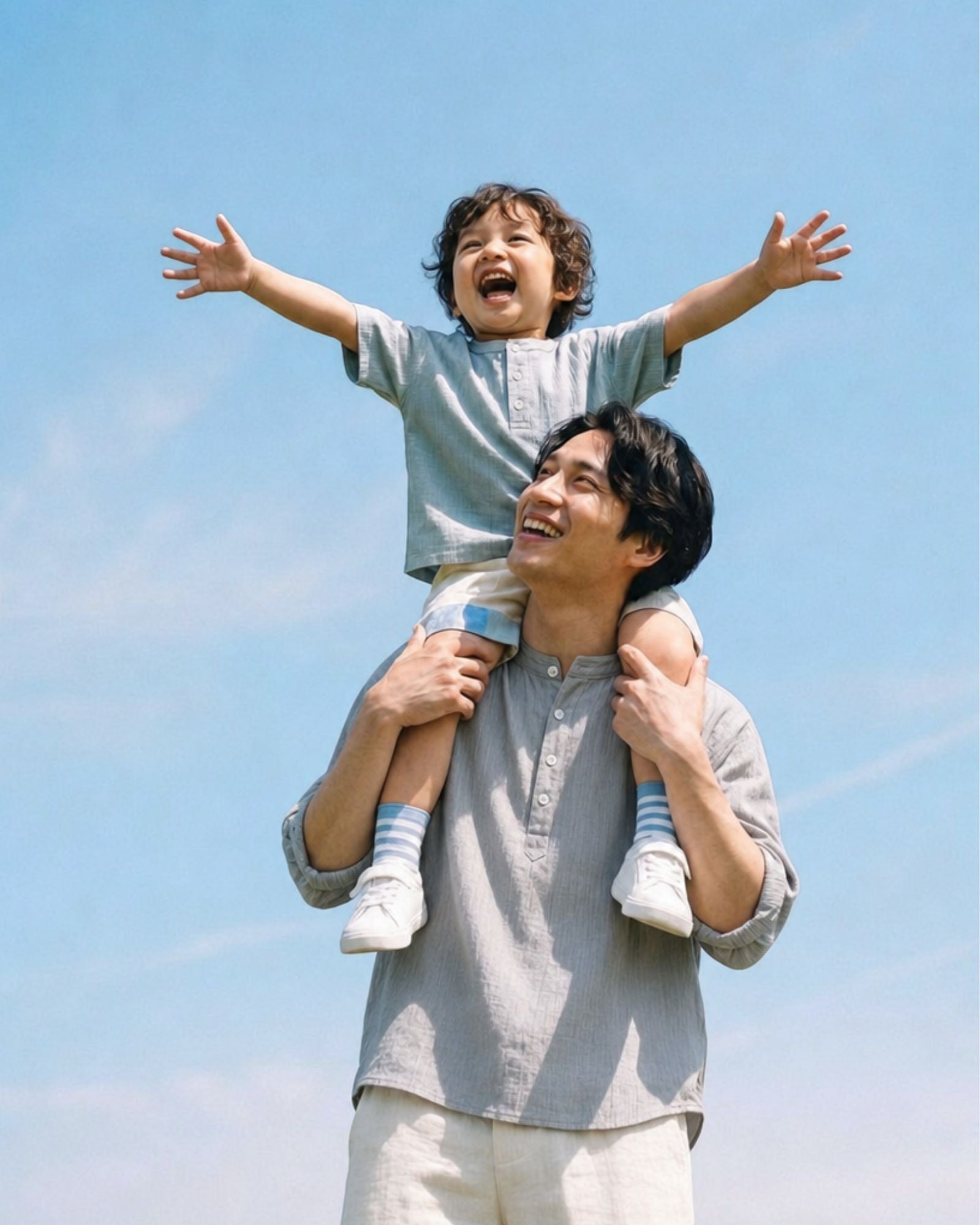 迎風系列 立領兒童襯衫 - 天空藍色