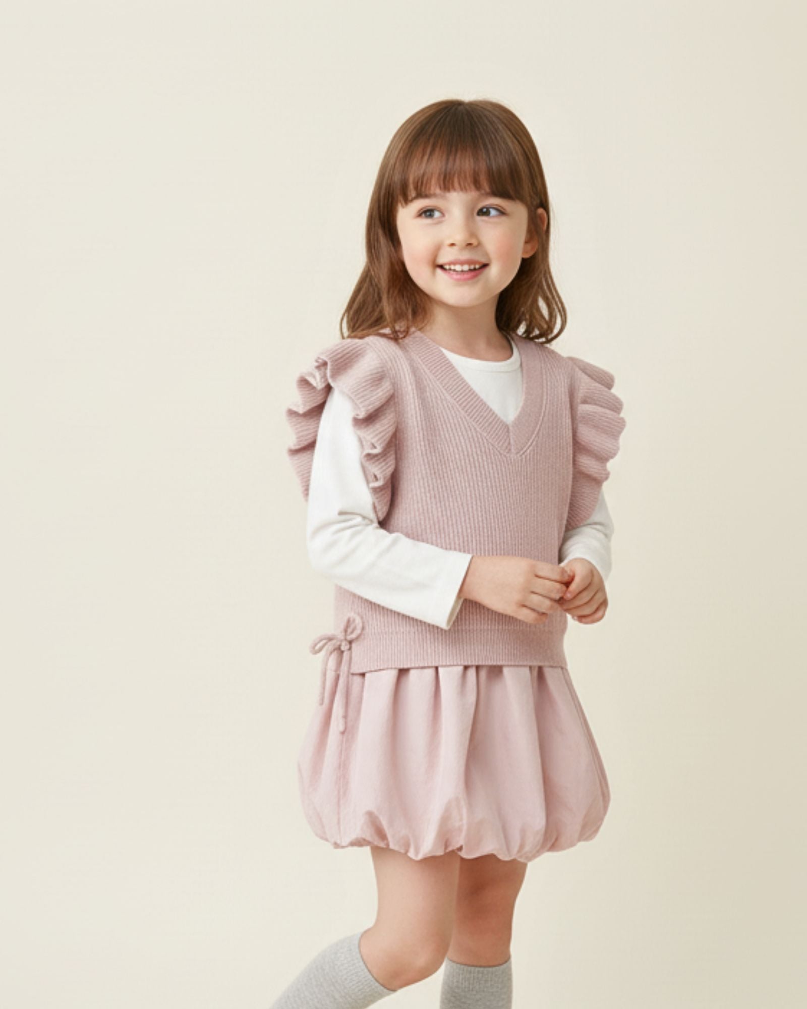 Flutter Ribbon V-neck Knitted Vest (Kids & Adults)