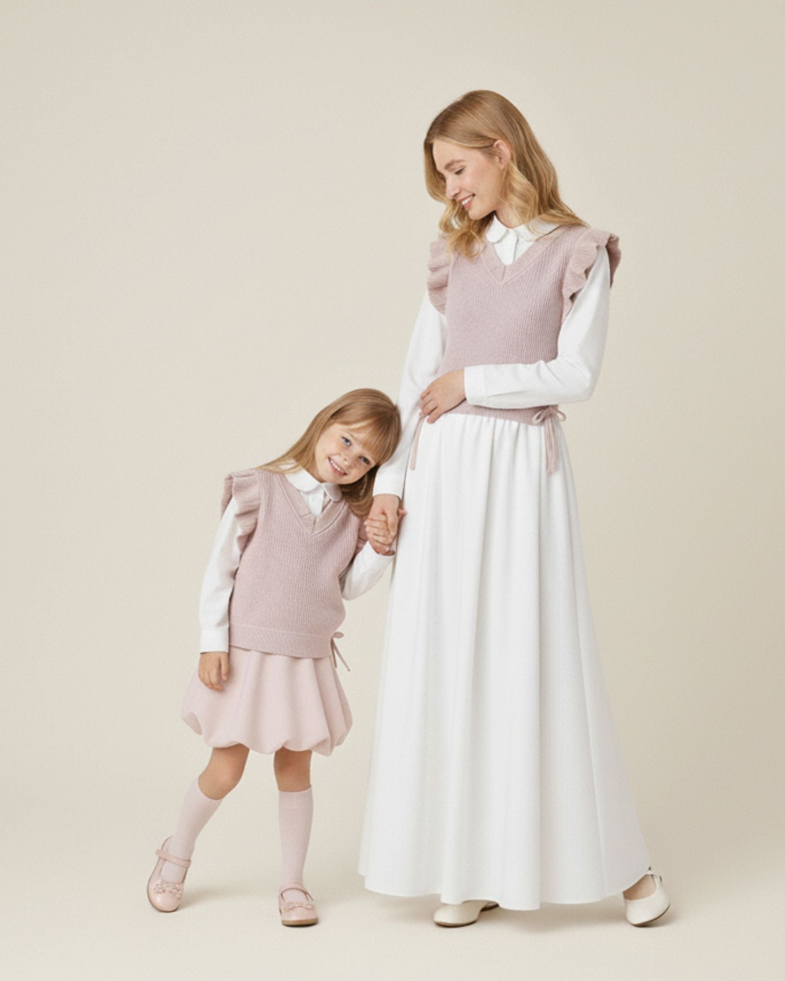 Flutter Ribbon V-neck Knitted Vest (Kids & Adults)