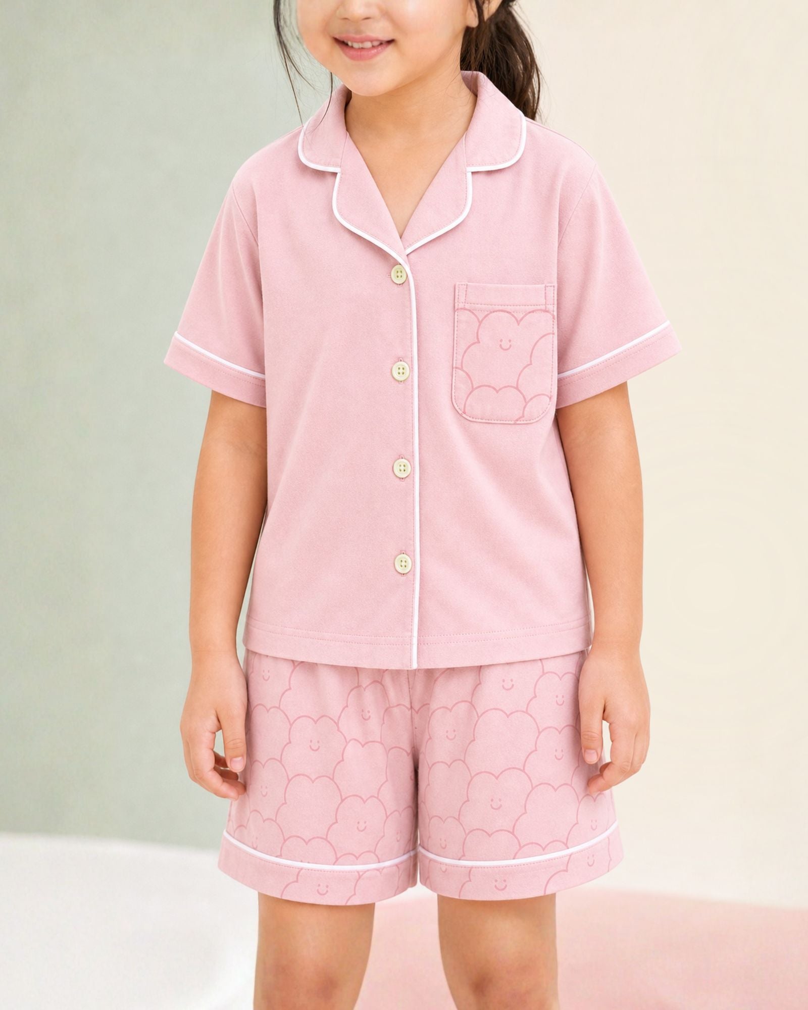 Pre-order: Kids Cloud Collar Lounge Set – Strawberry Milk