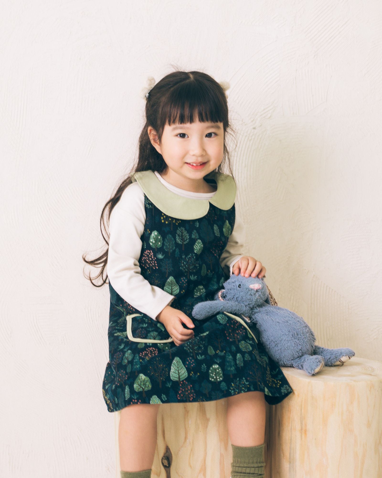 Forest Asymmetrical Collar Girls Dress