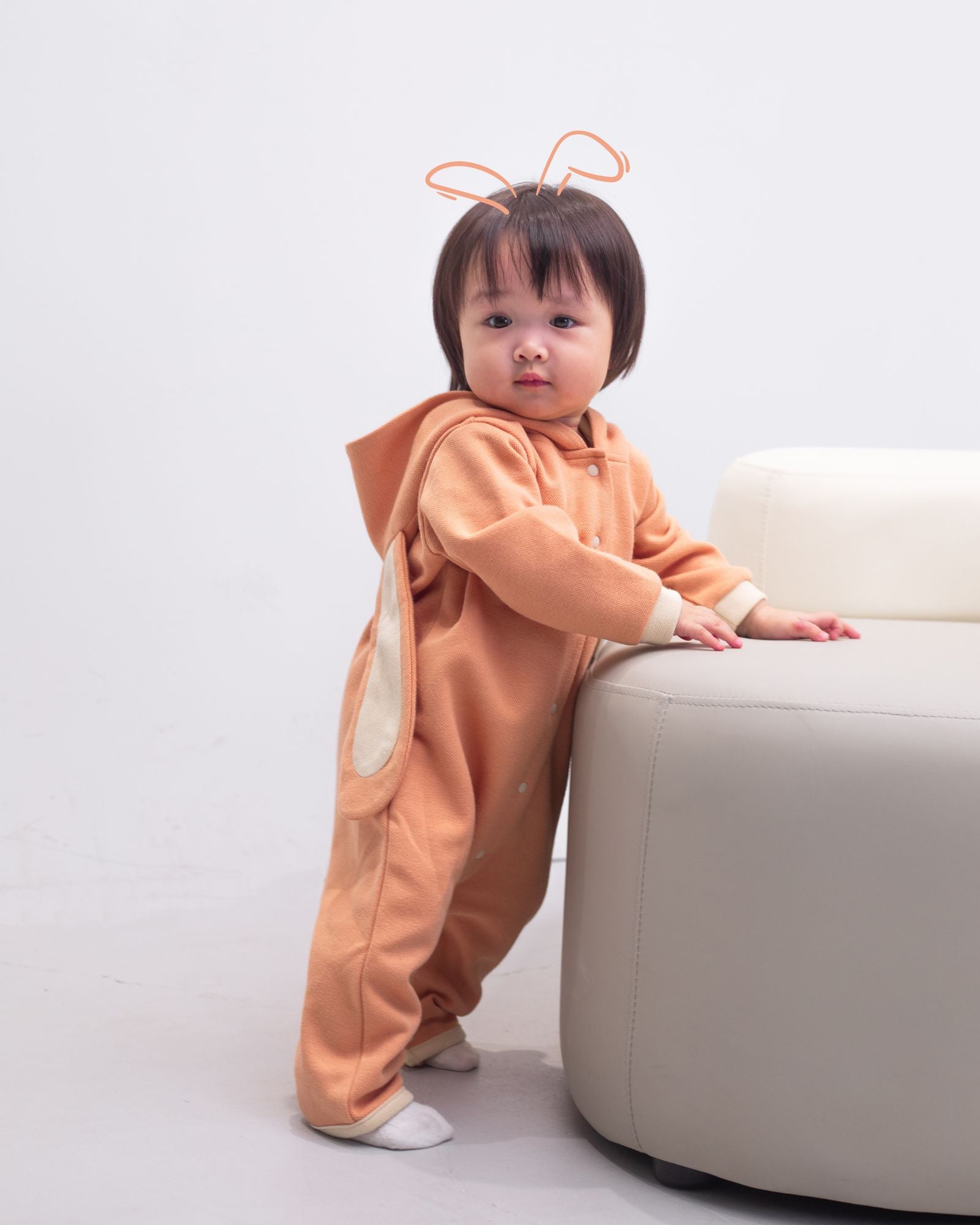 Bunny Heart Hoodie Romper - Peach