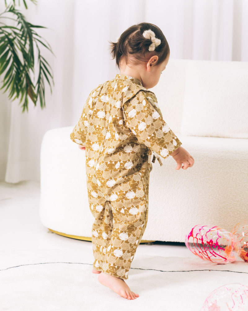 Lucky Cat Baby Kimono - Gold