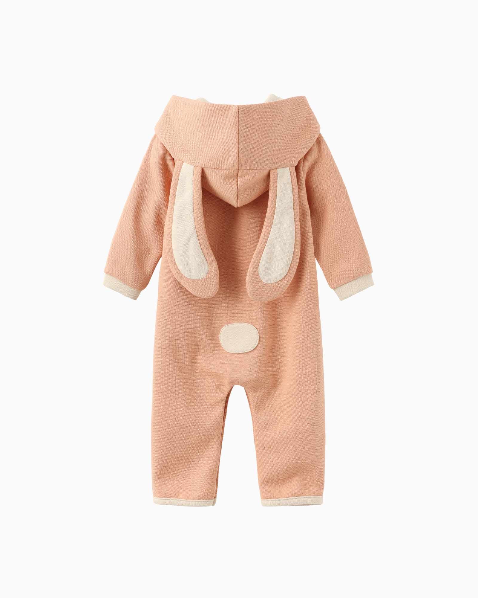 Bunny Heart Hoodie Romper - Peach