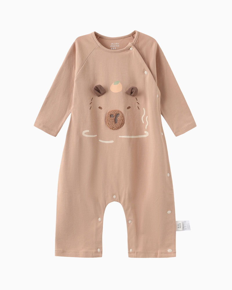 Capybara In Onsen Long Sleeves Baby Romper