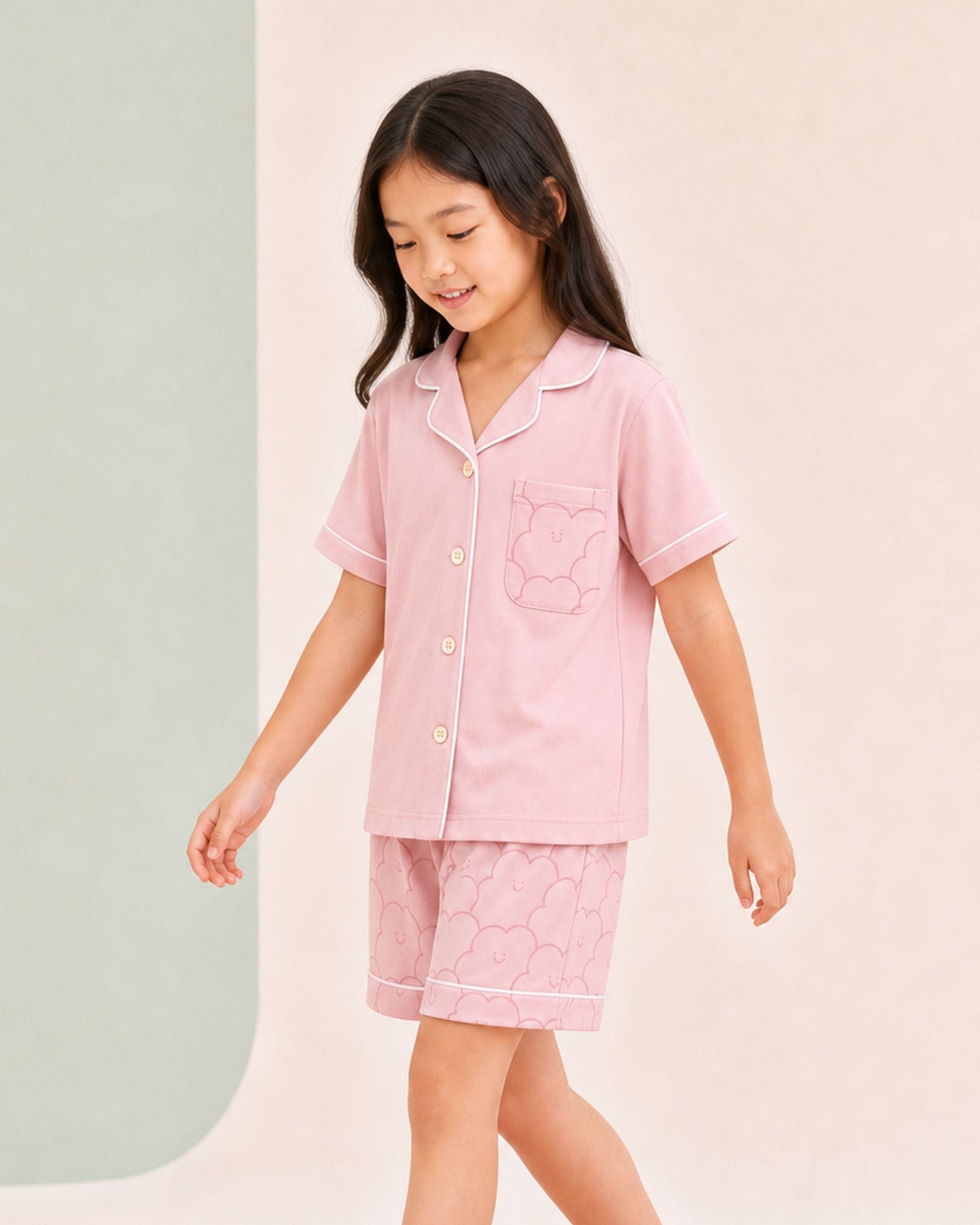 Pre-order: Kids Cloud Collar Lounge Set – Strawberry Milk