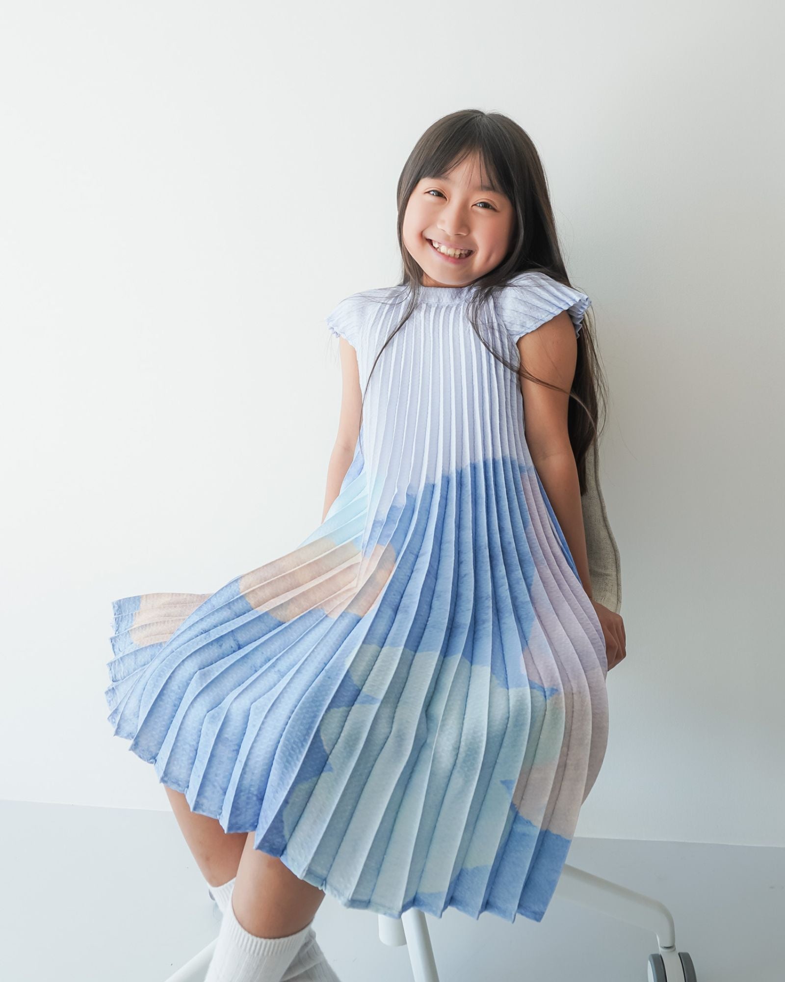Moonlit Glow Butterfly Pleated Girls Dress