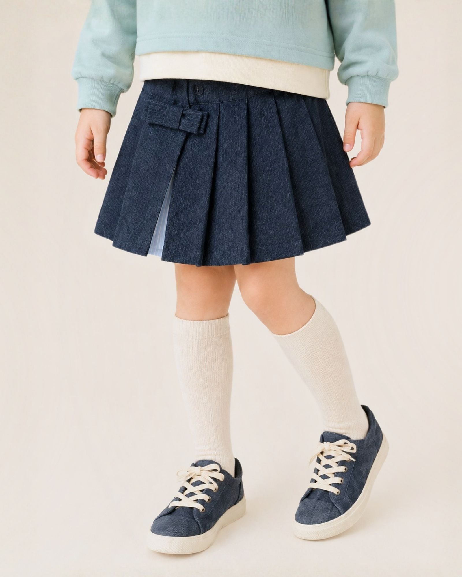 Pre-order: Pretty Pleats Girls Denim Skirt